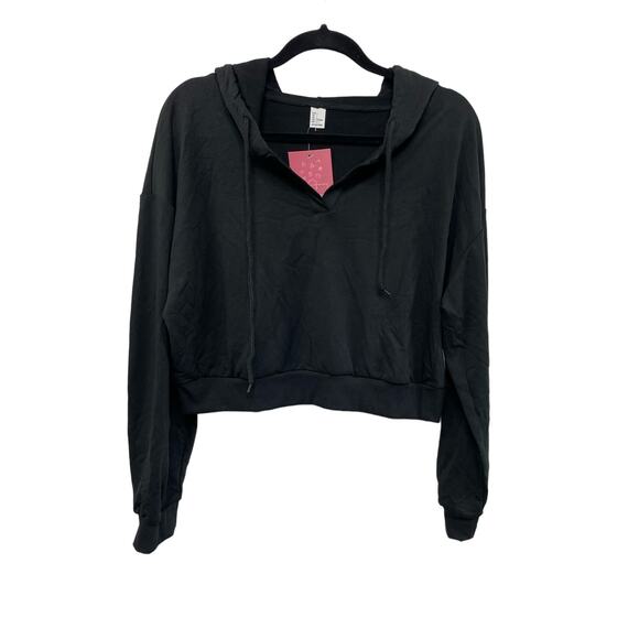 New Black Long Sleeve Cropped Hoodie‎ Sweatshirt L Athletic Pull Over Verdusa - Picture 1 of 8